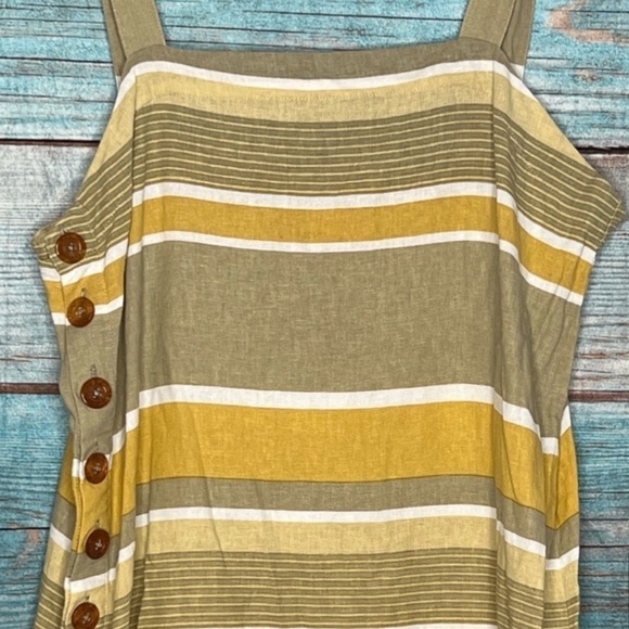 Saint Helena Poolside Dress L Yellow Striped Tank Mini Cover Up Button Beach - Picture 5 of 5